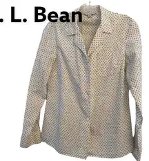 LL Bean Cotton Button Up Long Sleeve Shirt White with Green accents sz 4