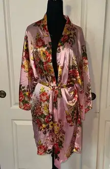 PINK SATIN SILKY FLORAL ROBE