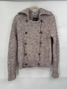 American Eagle Sweater Women Medium Purple Cream Knit Double Breasted Wool‎ Yak