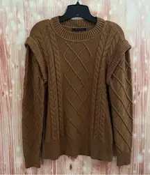 Cyrus  Brown Sugar Cableknit Crewneck Sweater