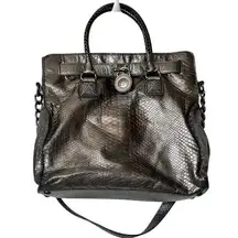 MICHAEL KORS Hamilton Jewel Gunmetal Snake Embossed Satchel Bag