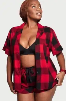 Victoria's Secret  Flannel Short PJs Lipstick Red and Black Shine Plaid large