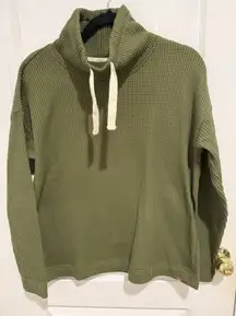 L L Bean Women's Birchwood Brushed Waffle Funnel neck Pine Green Heather