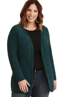 Torrid Plus Size 1X Sweater Chenille Lace Up‎ Back Cardigan Green Open 824