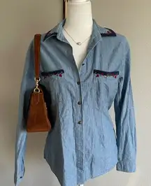 Van Heusen Embroidered Denim Button Up Size S
