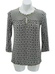 Boden Black & White Lightweight Viscose Pom Pom Trim 3/4 Sleeves Shirt Sz 18