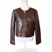 MICHAEL Michael Kors Chocolate Croc-Embossed Faux Leather Jacket medium NWT