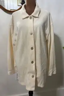 L.L. Bean Shirt Jacket Womens Button Down Cream Oversized Cozy Comfy