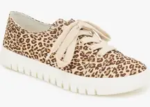 Kensie Vicky Sneaker Leopard Print Shoes 7.5 Cream Tan NIB