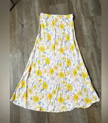 Cotton On Floral Hippie Boho Maxi Skirt Flowy Long Multi Color Pink Yellow XS