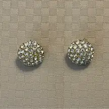 Vintage gold tone 1” dome pavè stud rhinestone faux diamond earrings.