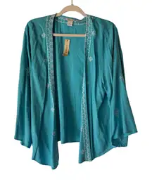 Ariat Misty‎ Kimono Maui Blue Open Front Embroidered Cardigan S/P NWT