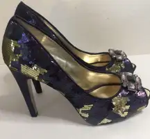 Nina New York multi colored purple sequin open toe heels size 10m