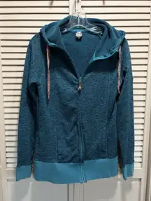 Roxy Turquoise Hoodie Sweatshirt Zip Up Size M Long Sleeve Logo Pockets Beach