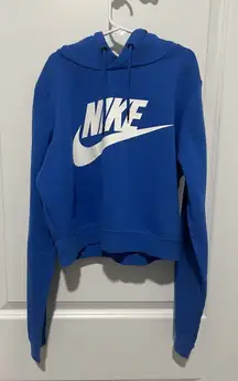Nike Women's Sportswear Essential Cropped Hoodie Blue Size Xtra Small Logo