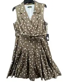 Tommy Hilfiger Dress Womens 12 Brown Polka Dot Sleeveless Belted Pleats Pockets