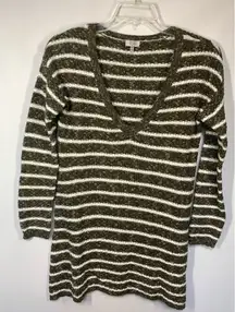 -3. TOBI Women's Striped Cotton Knit V-Neck Sweater Green White Size Small
