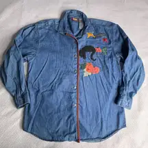 VTG Faded Glory Womens Denim Shirt Fall Pumpkin Patch Long Sleeve Button Up Sz M