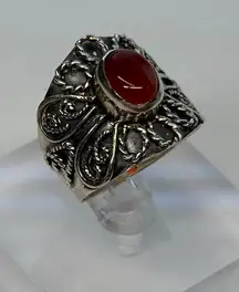 Carnelian Thick Band Sterling Silver Ring Size 9