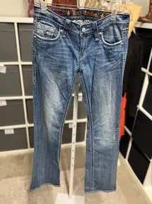 Rock Revival Buckle Exclusive Sora Boot Cut Embellished Jeans Y2K Fleur de Lis