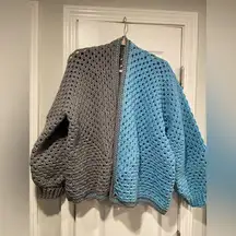 Handmade Crochet Granny Square One Size Cozy Cardigan Boho Chunky Knit Sweater