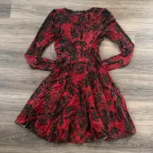 Peruvian Connection Red & Black Long Sleeve Dress XS Fit and Flare Viscose Blend