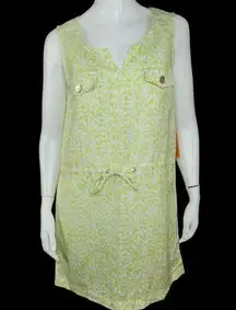 Ruby Rd. White Lime Green Sunburst Sleeveless Mini Dress Waist Tie Womens 6 NWT