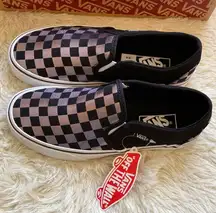 Vans Asher  Black and Gray Checkerboard Slip-Ons