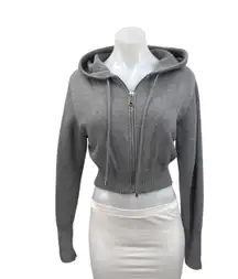 Zara Women's Gray Zip Up Long Sleeve Hooded Hoodie Crop Sweatshirt Sweater Top S