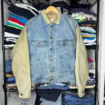 Vintage 90’s  Denim Two-Tone Twill Jean Bomber Jacket Sz Medium