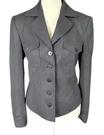 Worth Petite black collared long sleeve button down wool blazer women's size 2P
