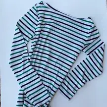 GAP Striped Long Sleeve Top in Blue Green & White