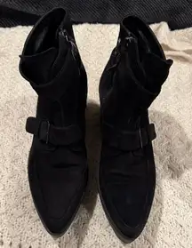 MUI MUI Black Womens Leather Motorcycle Ankle Boots size 7 Suede