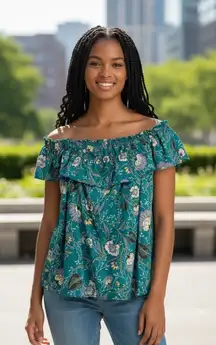LOFT Teal and Lavender Floral Blouse