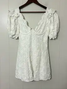For Love & Lemons White Puff Sleeve Mini Dress Size S Romantic & Femenine