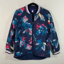 Joy Lab Women's Navy Floral Quilted Varsity Bomber Jacket Size M