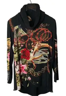 Joseph Ribkoff floral art to wear top black women's size 8