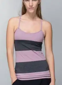 Lululemon Power Y Tank Luon Bold Stripe Mauvelous Heathered Black