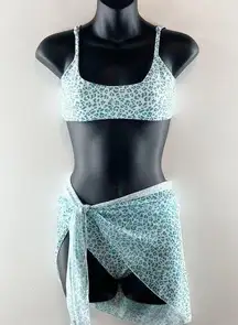 SheIn  Cheetah Print Bikini Set with Matching Coverup Skirt Blue White Small