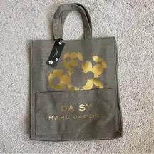 NWT MARC JACOBS DAISY KHAKI GREEN GOLD BURLAP SHOPPER BAG COTTON TOTE