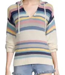 Frame Denim Striped Knit V-Neck Hooded Sweater