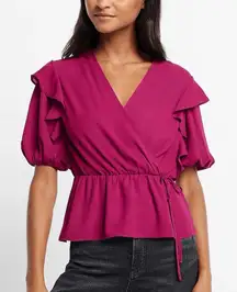 Express Fuchsia Wrap-Front Blouse‎ XL