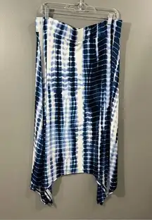 LOGO Lori Goldstein Large Blue Tie Dye Print Handkerchief Hem Skirt