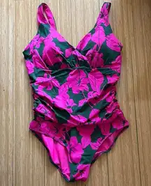 Anthropologie Boden Floral Pink & Green Ruched One Piece Swimsuit