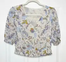JOIE Cropped Floral Blouse V-Neck Size Medium Cottagecore Homestead‎