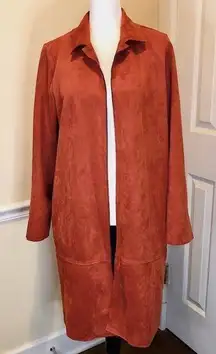 Philosophy Copper Penny Long Faux Suede Leather Duster Coat Sz LG NWT