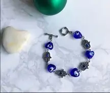 Evil Eye Hamsa Bracelet Blue Handmade