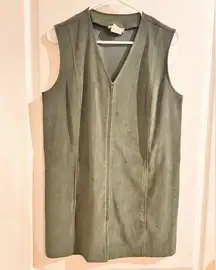 HARVE BENARD VEST TUNIC V-NECK ZIP FRONT GREEN SLEEVELESS