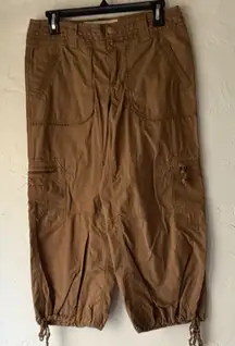 Aventura Cropped Cargo Pants Womens Organic‎ Cotton Brown Drawstring Size 6