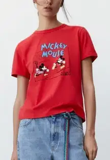 New Zara MICKEY MOUSE ©DISNEY T-SHIRT WOMENS SIZE S‎ RED